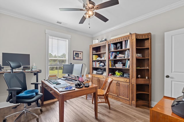 7181 Moontown Rd, Appling, GA 30802 - office featuring light wood finished floors, a ceiling fan, and ornamental molding
