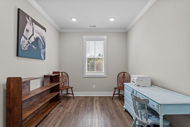 7181 Moontown Rd, Appling, GA 30802 - office featuring wood finished floors, ornamental molding, and recessed lighting