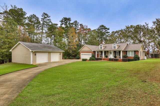 ranch-style house featuring a porch and a front yard