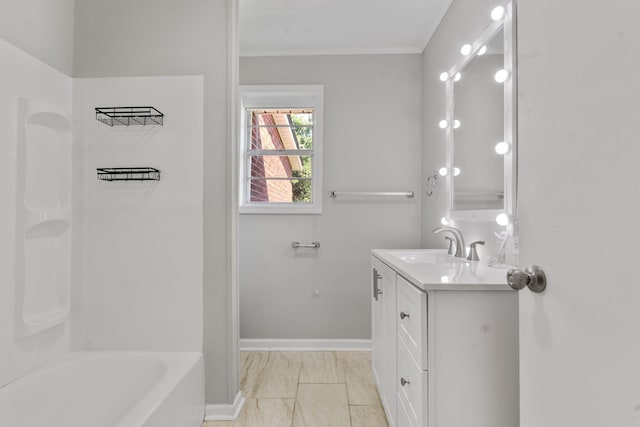 108 Frances Dr, North Augusta, SC 29841 - bathroom with vanity, crown molding, and tub / shower combination