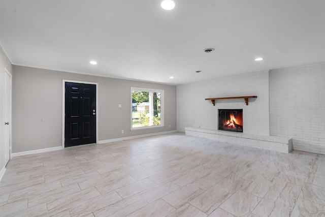 108 Frances Dr, North Augusta, SC 29841 - unfurnished living room with a brick fireplace and recessed lighting