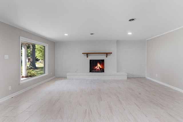 108 Frances Dr, North Augusta, SC 29841 - unfurnished living room with a brick fireplace and recessed lighting