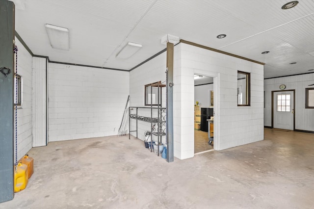basement with concrete block wall