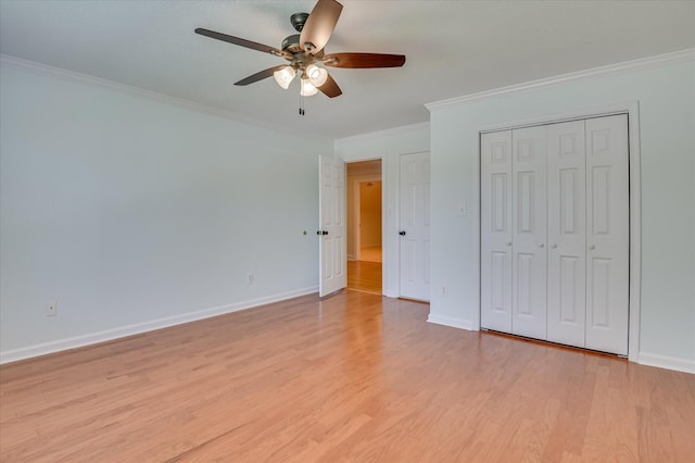 3954 Hammonds Fry, Evans, GA 30809 - unfurnished bedroom with crown molding, light wood finished floors, a closet, and a ceiling fan