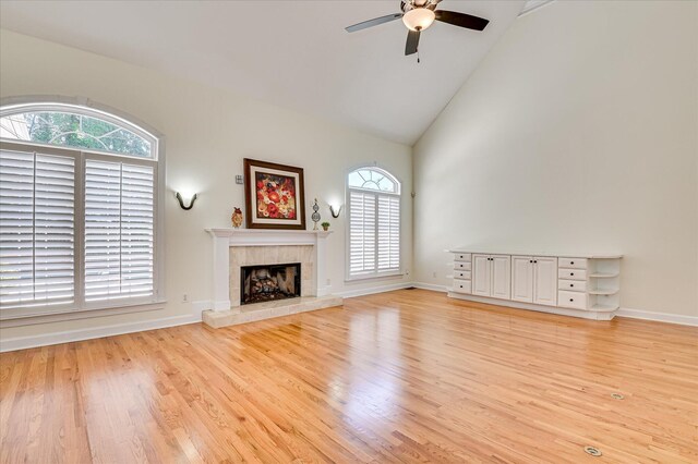 3954 Hammonds Fry, Evans, GA 30809 - unfurnished living room featuring a ceiling fan, plenty of natural light, light wood finished floors, and high vaulted ceiling