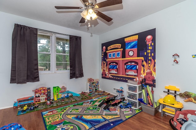2211 Mura Dr, Augusta, GA 30906 - playroom featuring wood finished floors, a ceiling fan, and baseboards