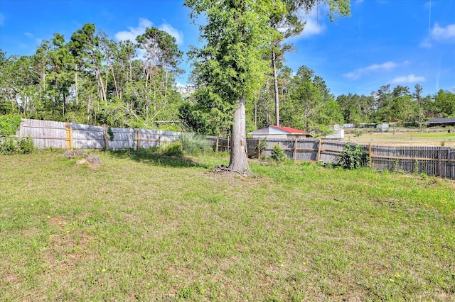 view of yard with a fenced backyard