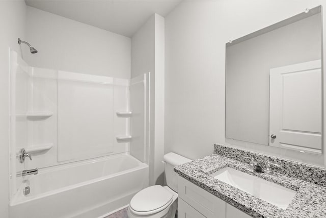 full bathroom with shower / bathtub combination, toilet, and vanity