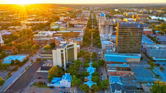 view of aerial view at dusk