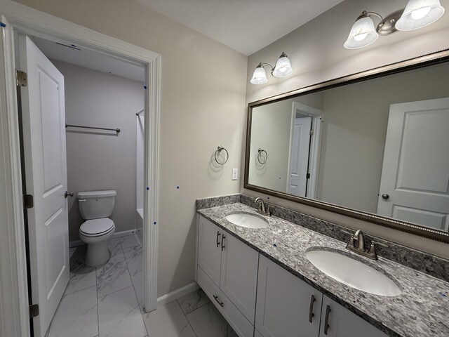 254 Prominence Dr Unit Tp52, Grovetown, GA 30813 - full bath with marble finish flooring, double vanity, baseboards, toilet, and shower / tub combo