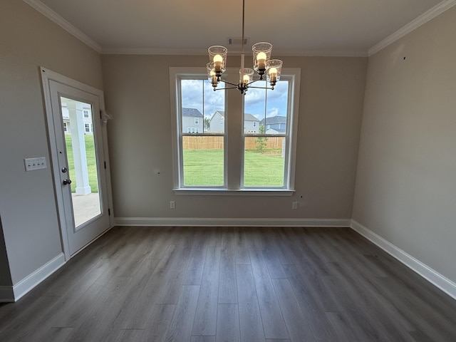 254 Prominence Dr Unit Tp52, Grovetown, GA 30813 - unfurnished dining area with dark wood-type flooring, a chandelier, ornamental molding, and baseboards