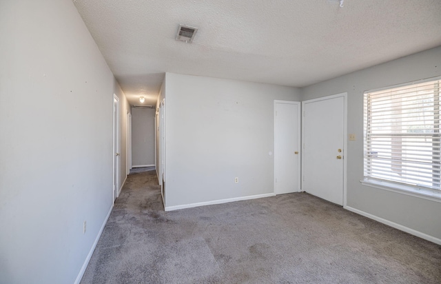 spare room with light carpet, a wealth of natural light, and a textured ceiling