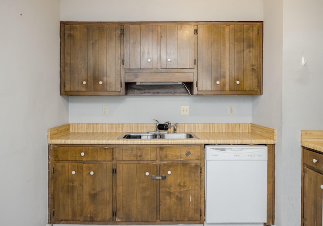 kitchen with white dishwasher and sink