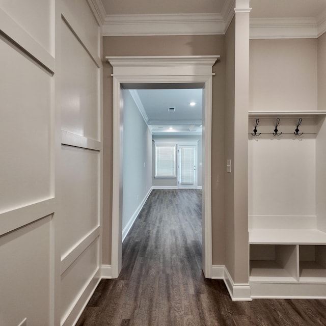 333 Sumac Trl, Evans, GA 30809 - mudroom featuring crown molding and dark wood finished floors