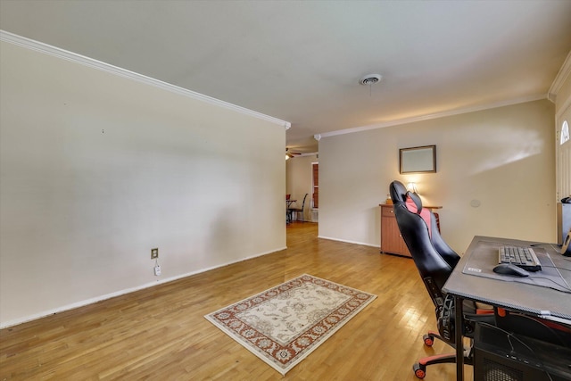 3414 Forest Estates Dr, Augusta, GA 30909 - home office featuring ornamental molding, wood finished floors, and a ceiling fan