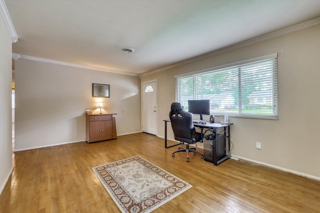 3414 Forest Estates Dr, Augusta, GA 30909 - office area with crown molding and light wood-style floors