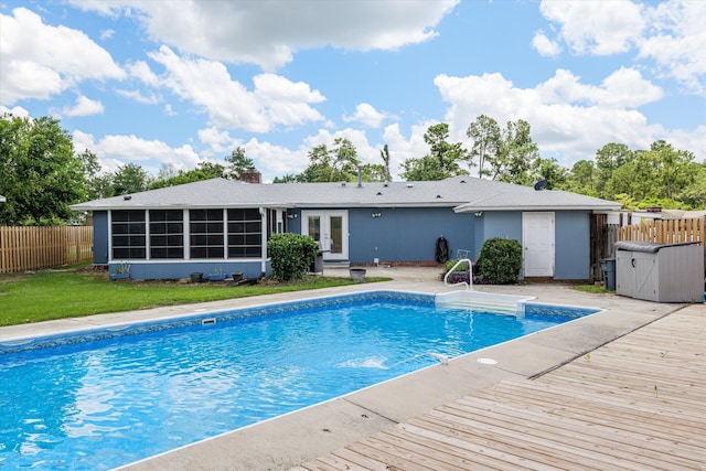 4067 Flintrock Way, Martinez, GA 30907 - view of swimming pool featuring french doors, a sunroom, and a deck