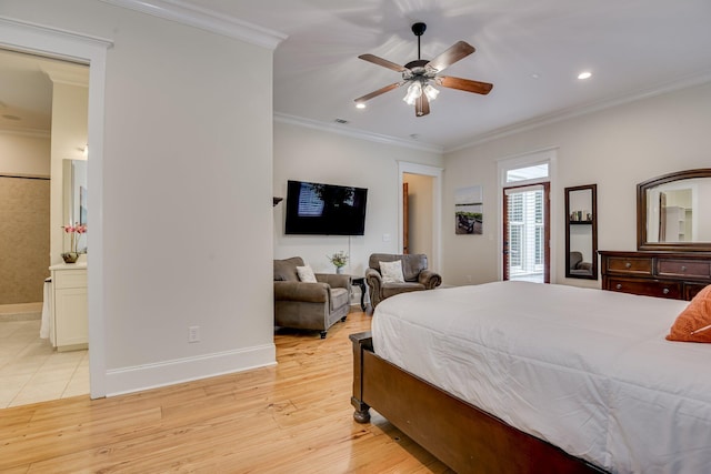 1020 Peninsula Xing, Evans, GA 30809 - bedroom featuring crown molding, light wood-style floors, baseboards, recessed lighting, and ceiling fan