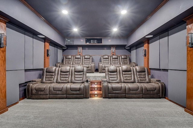 1020 Peninsula Xing, Evans, GA 30809 - home theater room with ornamental molding, carpet floors, recessed lighting, and baseboards