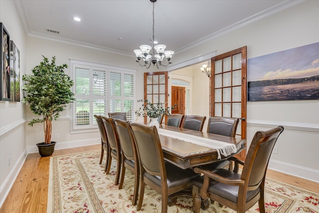 1020 Peninsula Xing, Evans, GA 30809 - dining area featuring a chandelier, light wood-style floors, ornamental molding, recessed lighting, and baseboards