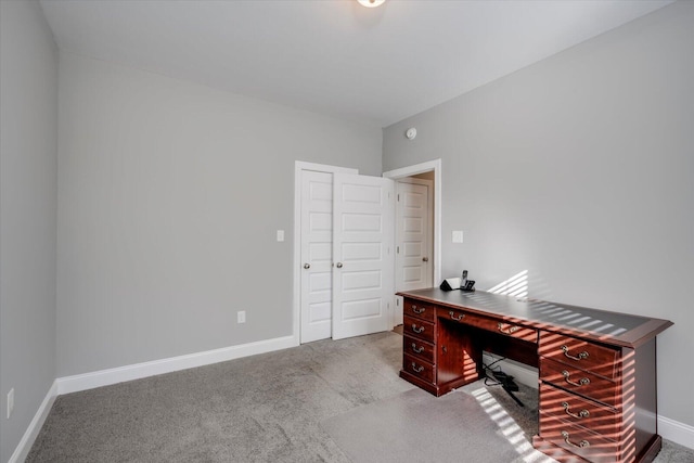 home office with light colored carpet