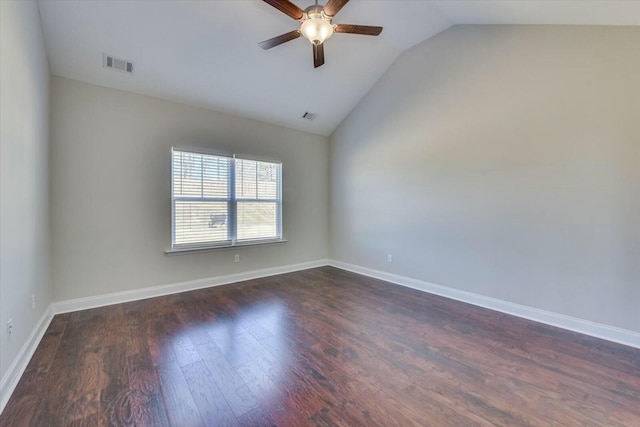 unfurnished room featuring visible vents, baseboards, and dark wood-style flooring