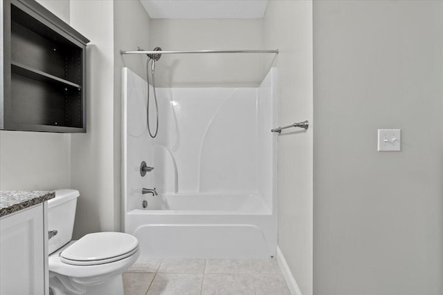 full bathroom with toilet, vanity, shower / bath combination, and tile patterned floors