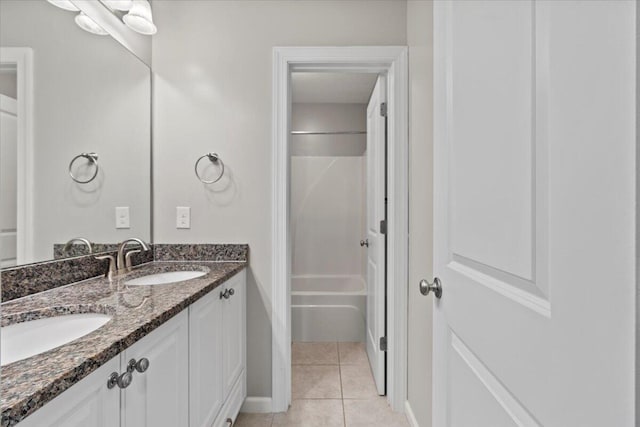 bathroom featuring tile patterned flooring, vanity, and shower / washtub combination