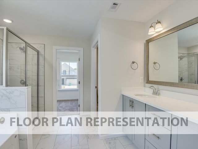 930 Walker Point Dr Unit Tp11, Grovetown, GA 30813 - full bath featuring marble look tile flooring, vanity, a bath, a shower stall, and baseboards