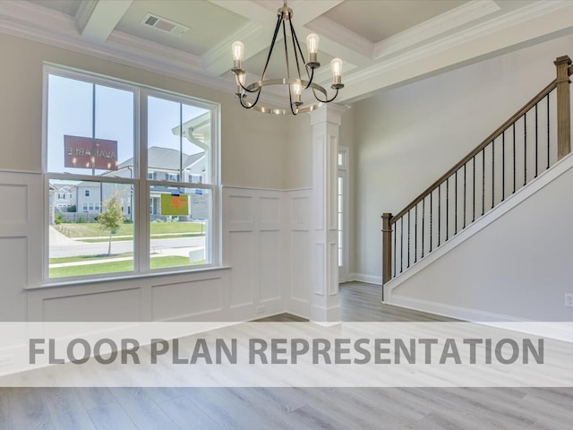 930 Walker Point Dr Unit Tp11, Grovetown, GA 30813 - foyer featuring a decorative wall, wood finished floors, coffered ceiling, a chandelier, and crown molding