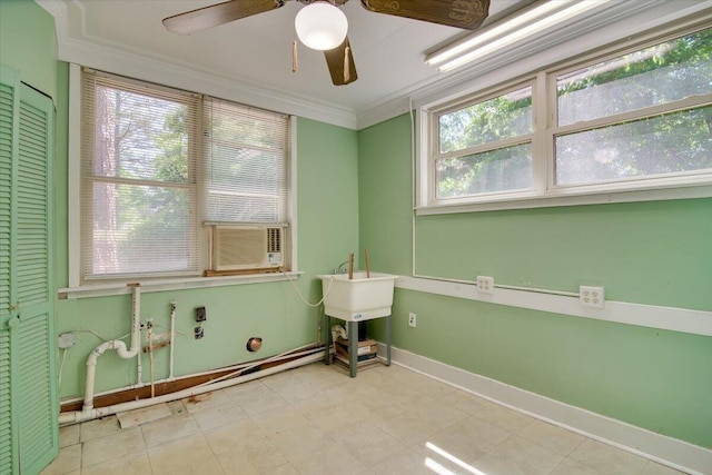 427 Ashland Dr, Augusta, GA 30909 - laundry room featuring cooling unit, crown molding, and a ceiling fan