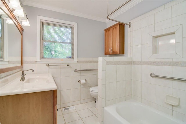 427 Ashland Dr, Augusta, GA 30909 - full bathroom featuring tile walls, tile patterned floors, crown molding, vanity, and a tub