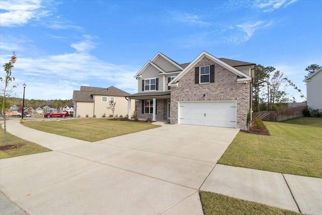 view of front facade with a front lawn and a garage