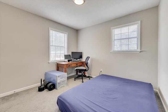 bedroom featuring carpet floors and a textured ceiling