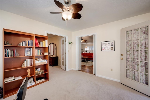 home office featuring light carpet