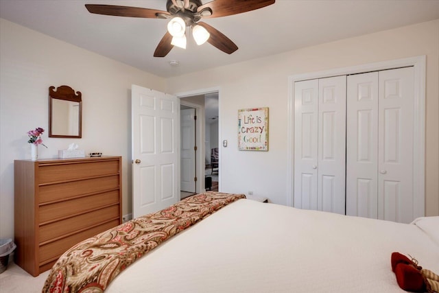 bedroom with a closet and ceiling fan