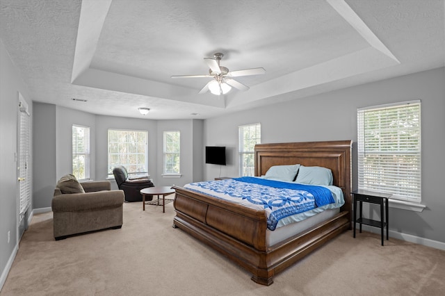 1382 Shadow Oak Dr, Evans, GA 30809 - bedroom with a raised ceiling, a textured ceiling, baseboards, light carpet, and multiple windows