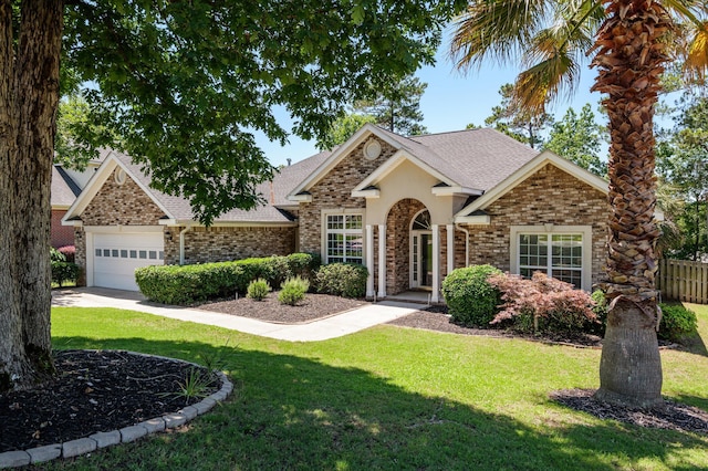 1382 Shadow Oak Dr, Evans, GA 30809 - view of front facade featuring a garage, a shingled roof, brick siding, and driveway
