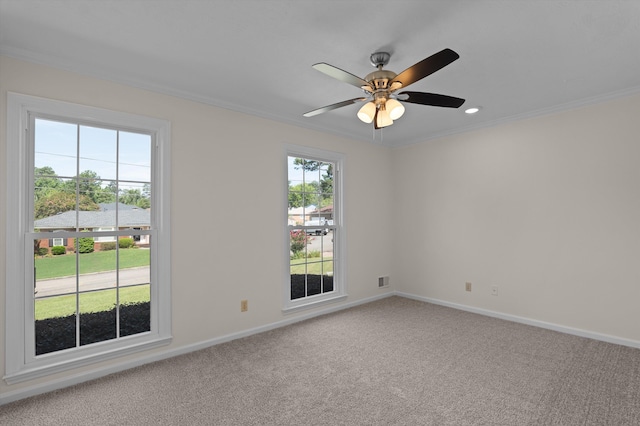 3076 Westwood Rd, Augusta, GA 30909 - carpeted spare room featuring crown molding, a ceiling fan, and recessed lighting