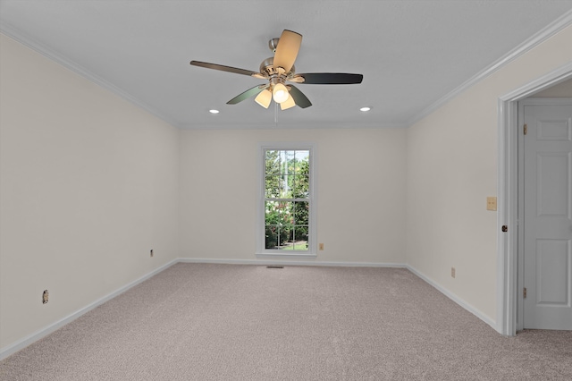 3076 Westwood Rd, Augusta, GA 30909 - unfurnished room featuring light colored carpet, a ceiling fan, ornamental molding, and recessed lighting
