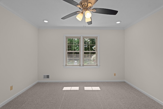 3076 Westwood Rd, Augusta, GA 30909 - carpeted empty room with ceiling fan, ornamental molding, and recessed lighting
