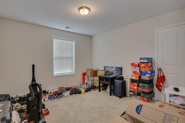 recreation room featuring carpet flooring