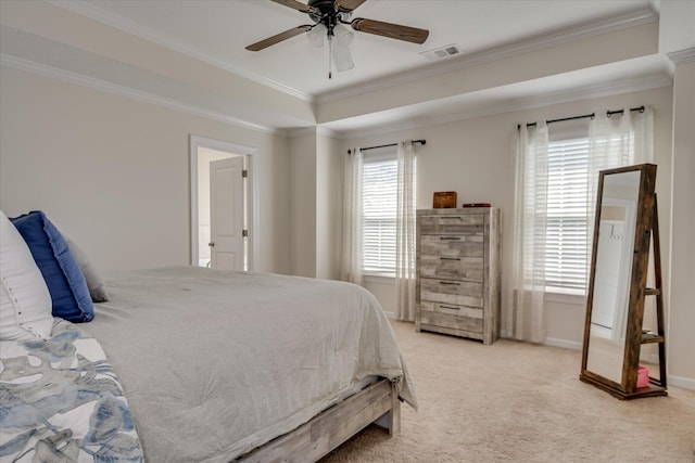867 Williford Run Dr, Grovetown, GA 30813 - bedroom featuring ornamental molding, light carpet, ceiling fan, and baseboards