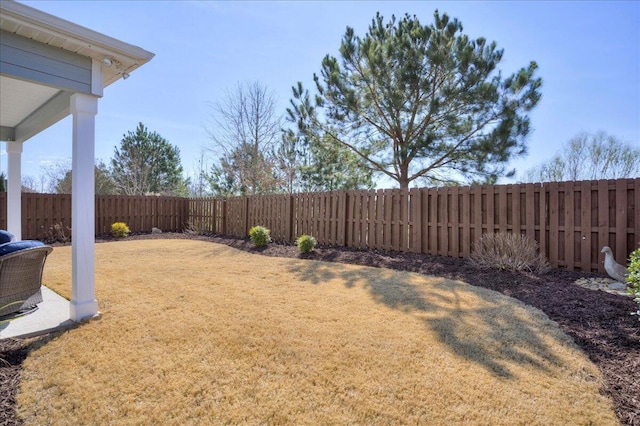 view of yard with a fenced backyard