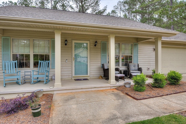 212 Links Pl, Mccormick, SC 29835 - property entrance with a porch, a shingled roof, and a garage