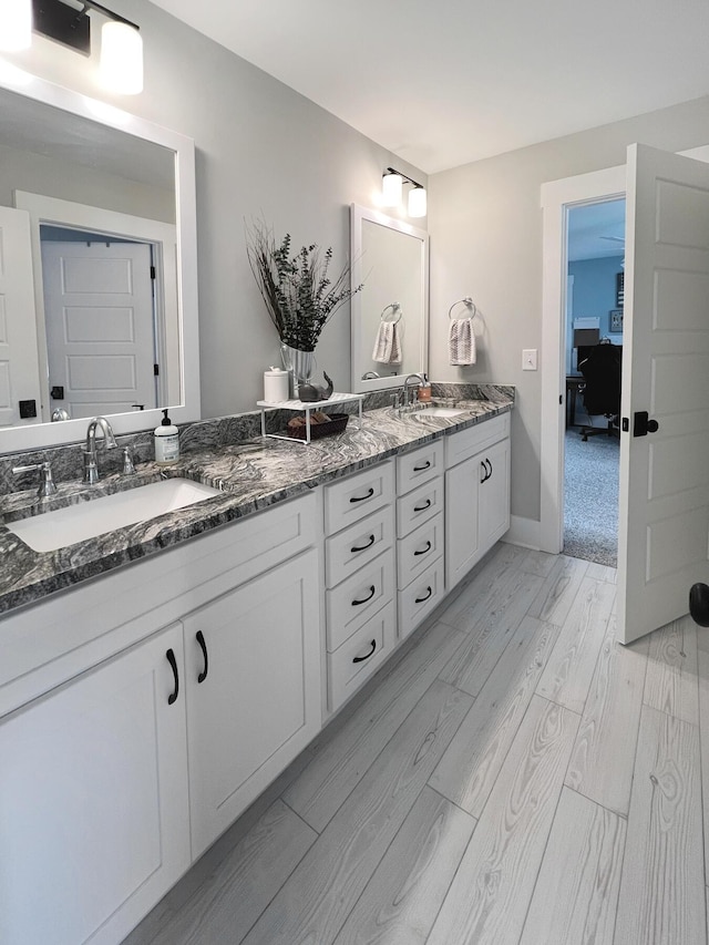 bathroom featuring vanity and wood-type flooring