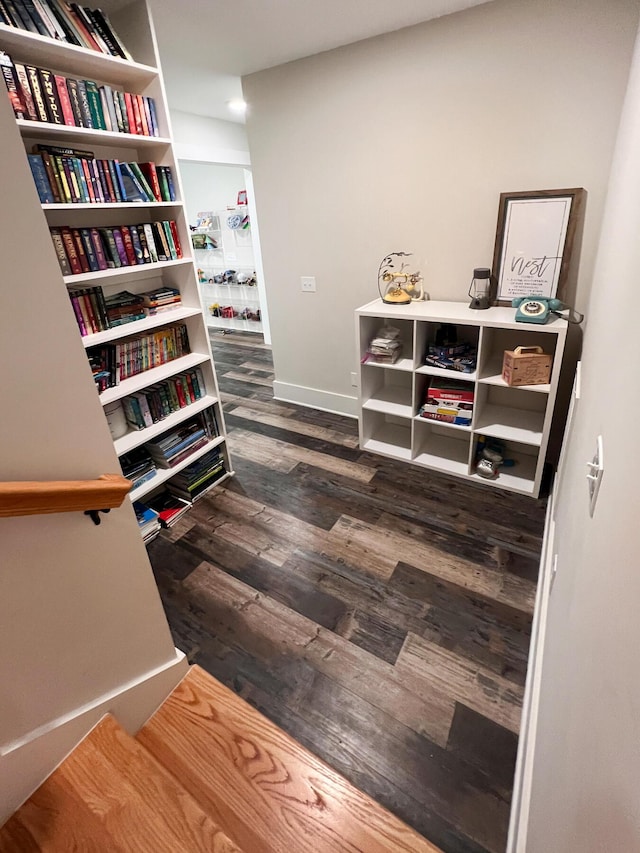 interior space with dark wood-type flooring