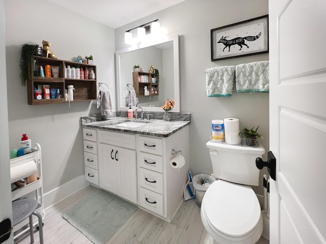 bathroom featuring vanity, hardwood / wood-style flooring, and toilet