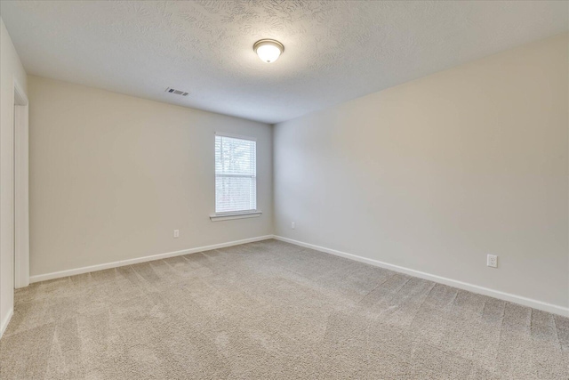 empty room featuring light carpet and a textured ceiling