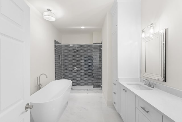 bathroom with plus walk in shower and vanity